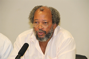 Director of the Nevis Disaster Management Department Lester Blackett at a launching ceremony for the Nevis Disaster Management Department Application at its Emergency Operations Centre in Long Point on July 22, 2014,
